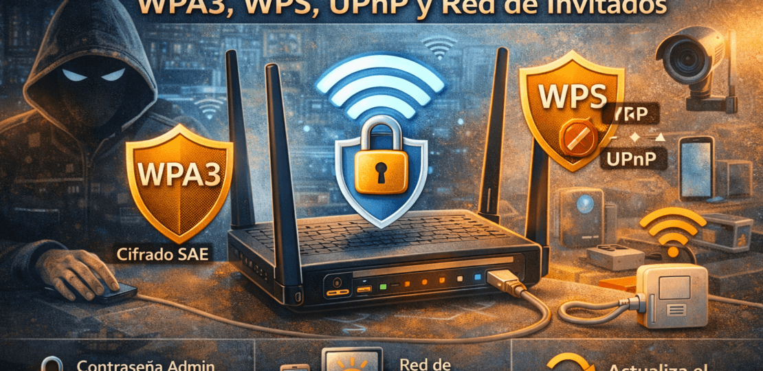 Cu00f3mo proteger tu red WiFi en 2026: WPA3, WPS, UPnP y red de invitados