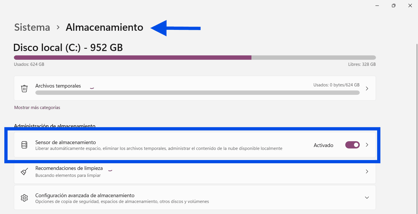 Configuración De Sistema Y Almacenamiento En Windows 11
