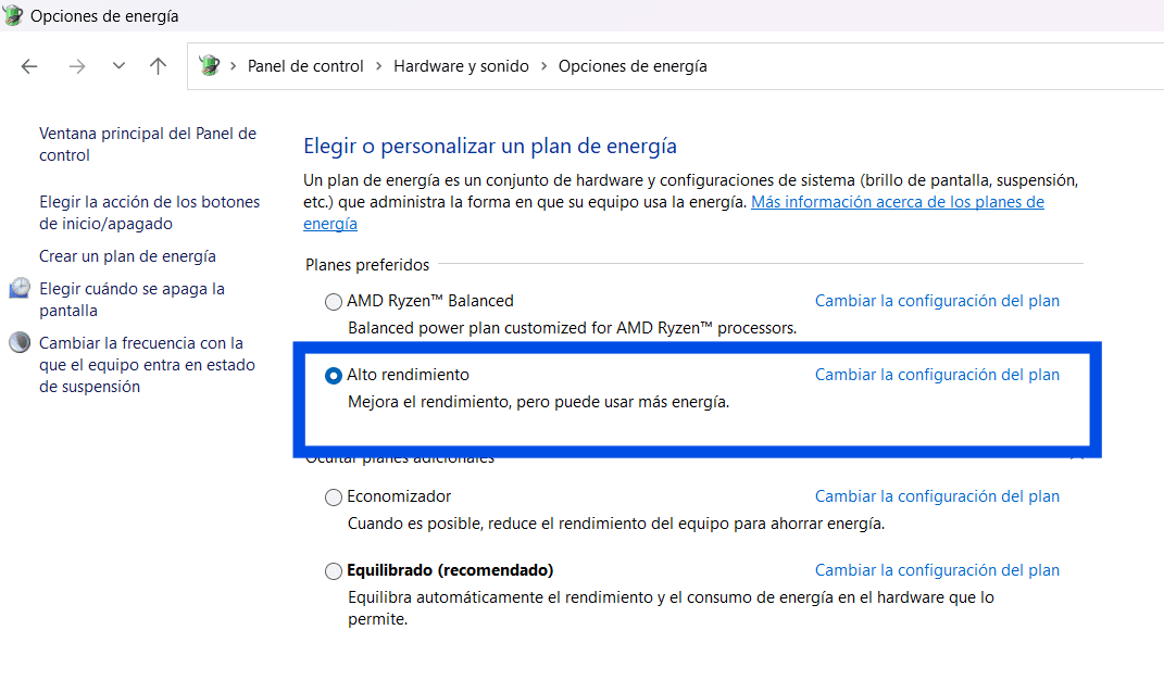 Acelerar Windows 11 Sin Programas: 12 Ajustes Que Sí Funcionan (2026) Selección Del Plan De Energía De Alto Rendimiento En El Panel De Control