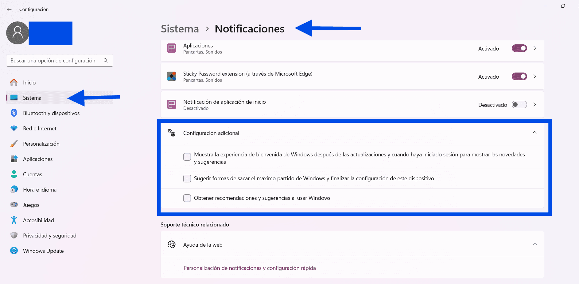 Acelerar Windows 11 Sin Programas: 12 Ajustes Que Sí Funcionan (2026) Ajustes De Notificaciones En Windows 11 Desactivando Sugerencias