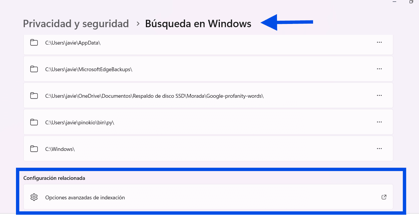 Opciones De Indexación En Panel De Control