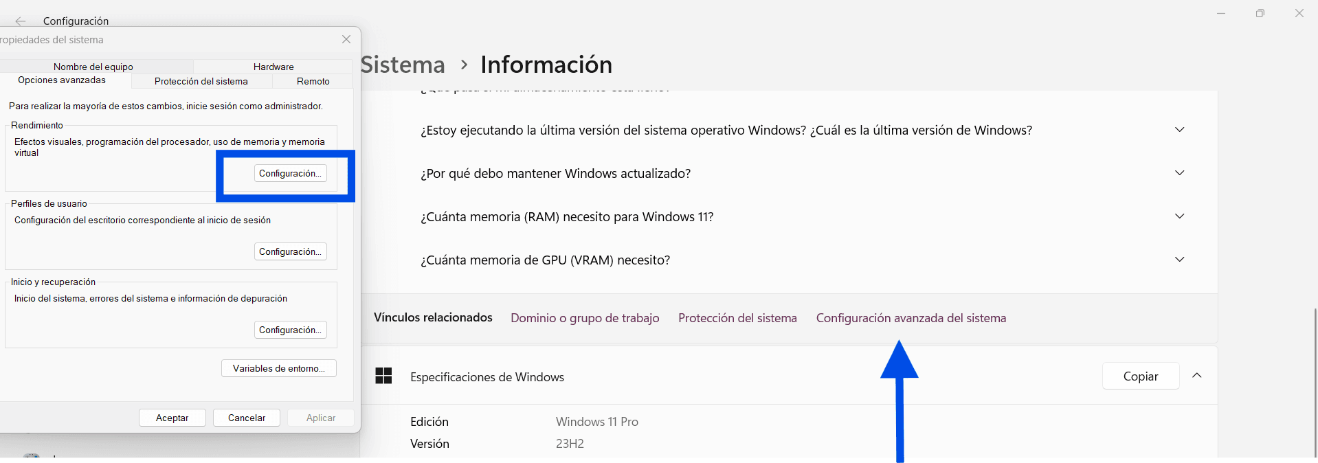 Propiedades Del Sistema Para Configuración Avanzada