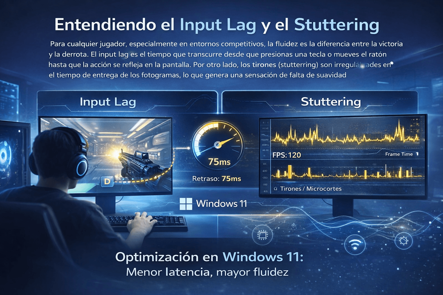 Cómo Reducir Input Lag Y Tirones En Juegos (Windows 11) Gráfico Comparativo Mostrando La Reducción De Latencia Del Sistema Antes Y Después De Optimizar