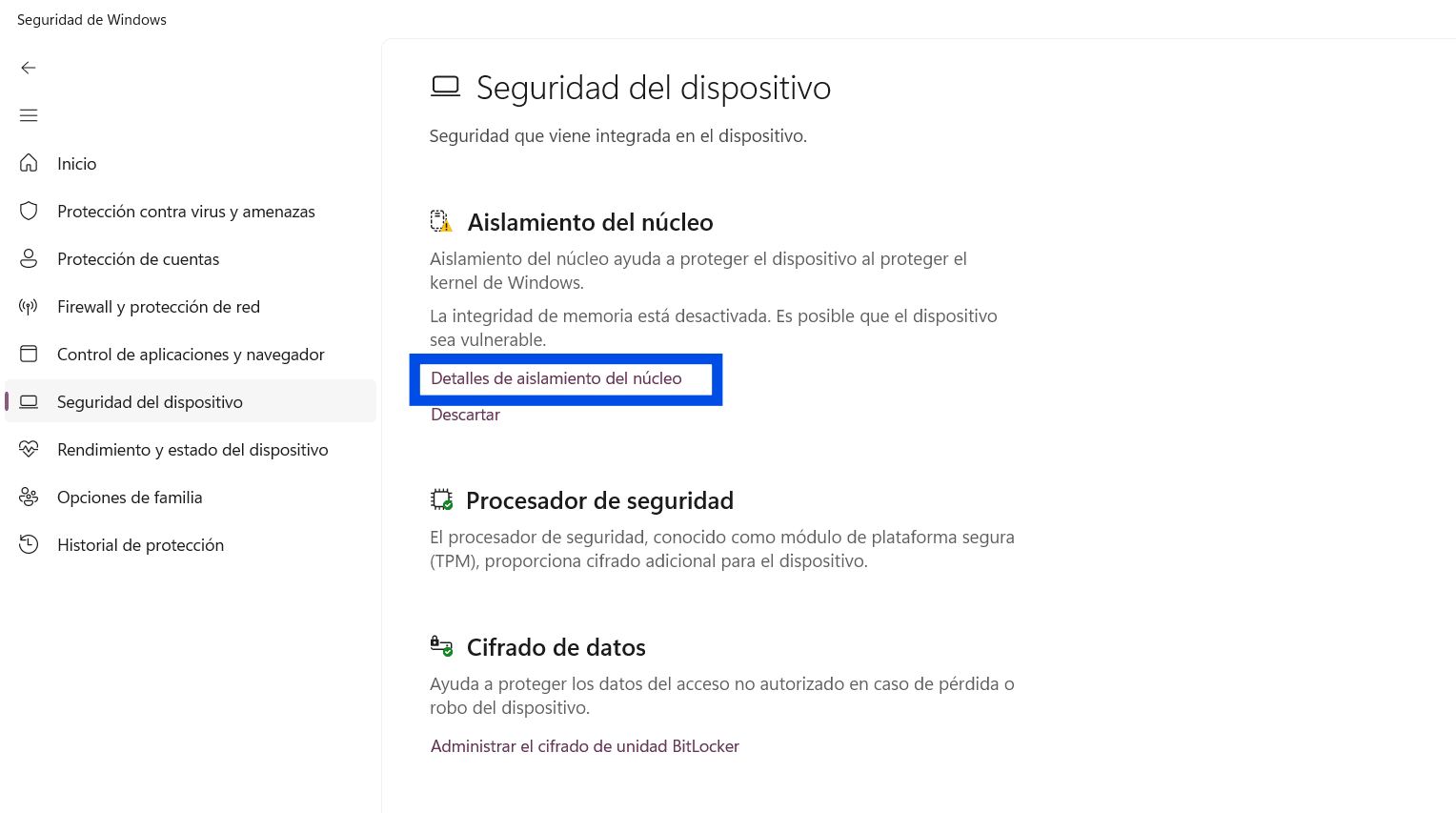 Cómo Reducir Input Lag Y Tirones En Juegos (Windows 11) Pantalla De Seguridad De Windows Donde Se Muestra La Opción De Integridad De Memoria Para Desactivar El Aislamiento De Núcleo