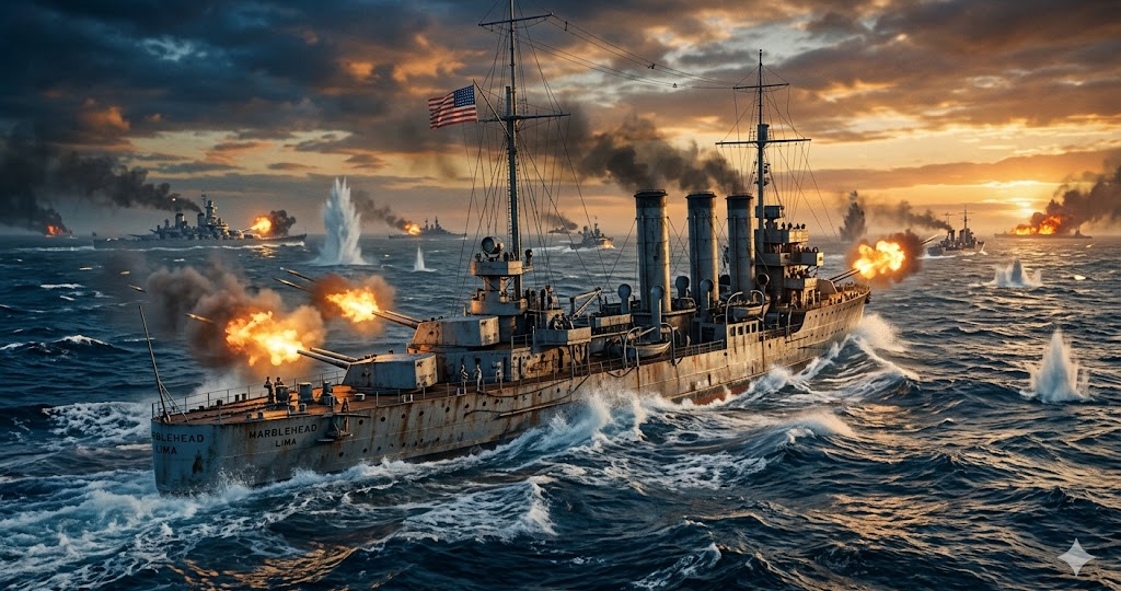 Hogwarts del Mar: El Marblehead Lima en plena batalla naval.